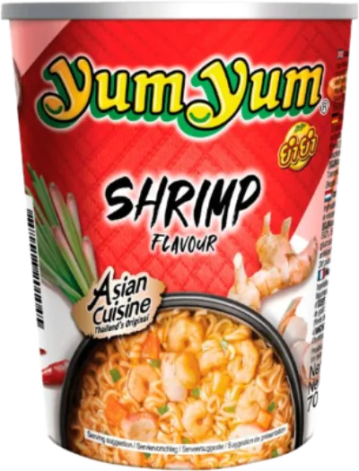 Verpackung von Yum Yum Instantnudeln Cup Shrimp