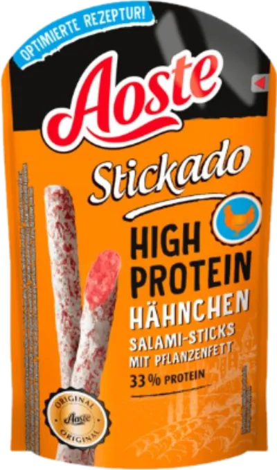 Verpackung von Aoste Stickado Hähnchen High Protein