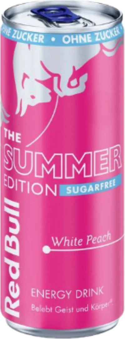 Verpackung von Red Bull white Peach Edition Sugarfree