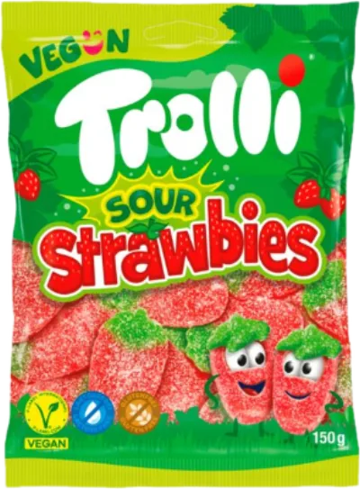 Verpackung von Trolli Sour Strawbies vegan