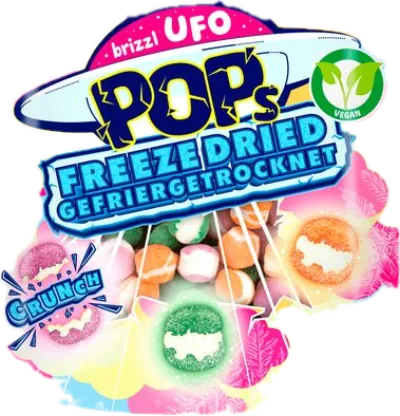Verpackung von hitschies brizzl Ufo Pops Freeze Dried Crunch