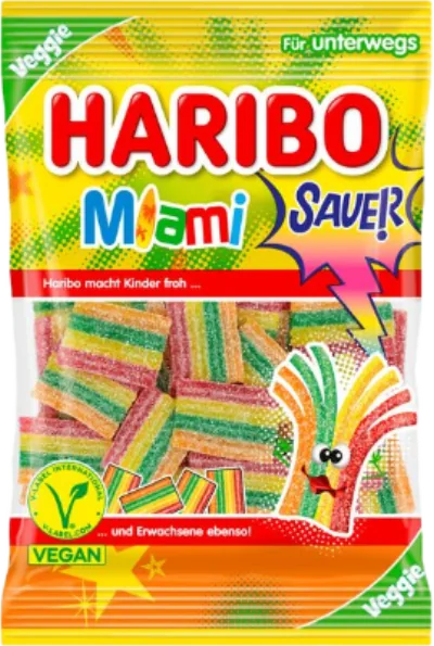 Verpackung von Haribo Miami Sauer Vegan