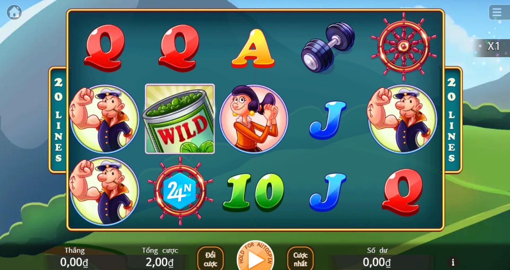 Giao diện trò chơi Slot Machine Sailorman Trên 24N