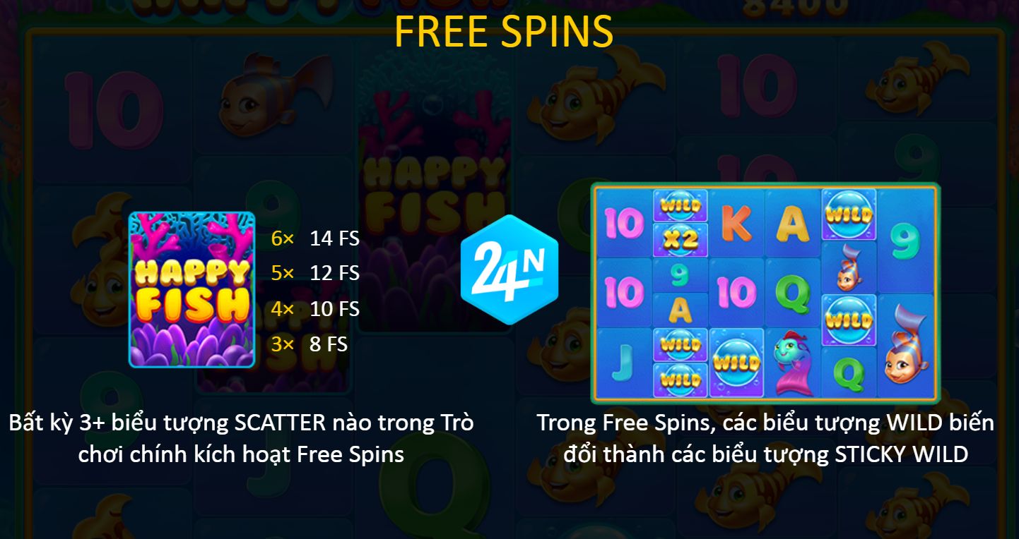 Free Spins - Biểu Tượng Đặc Biệt Trò Chơi Slot Happy Fish Tại Nhà Cái 24N